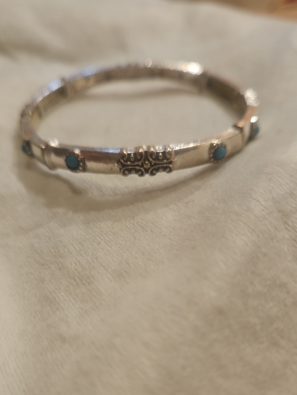 Silver Color Turquoise Accent Bangle Bracelet - Women Jewelry